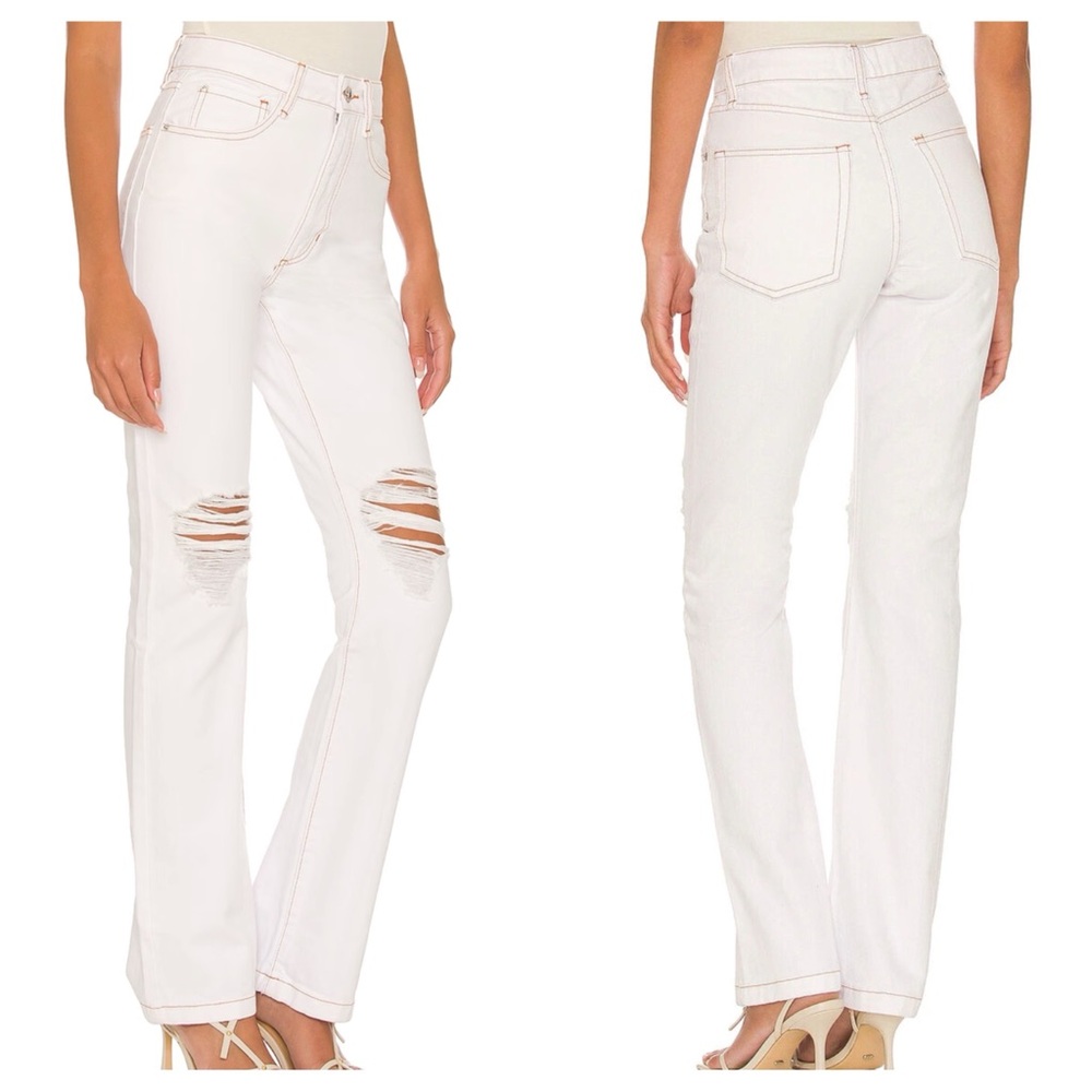 NEW WeWoreWhat Icon Jean Stretch Twill Denim Zic Classic White Distress Jeans 28